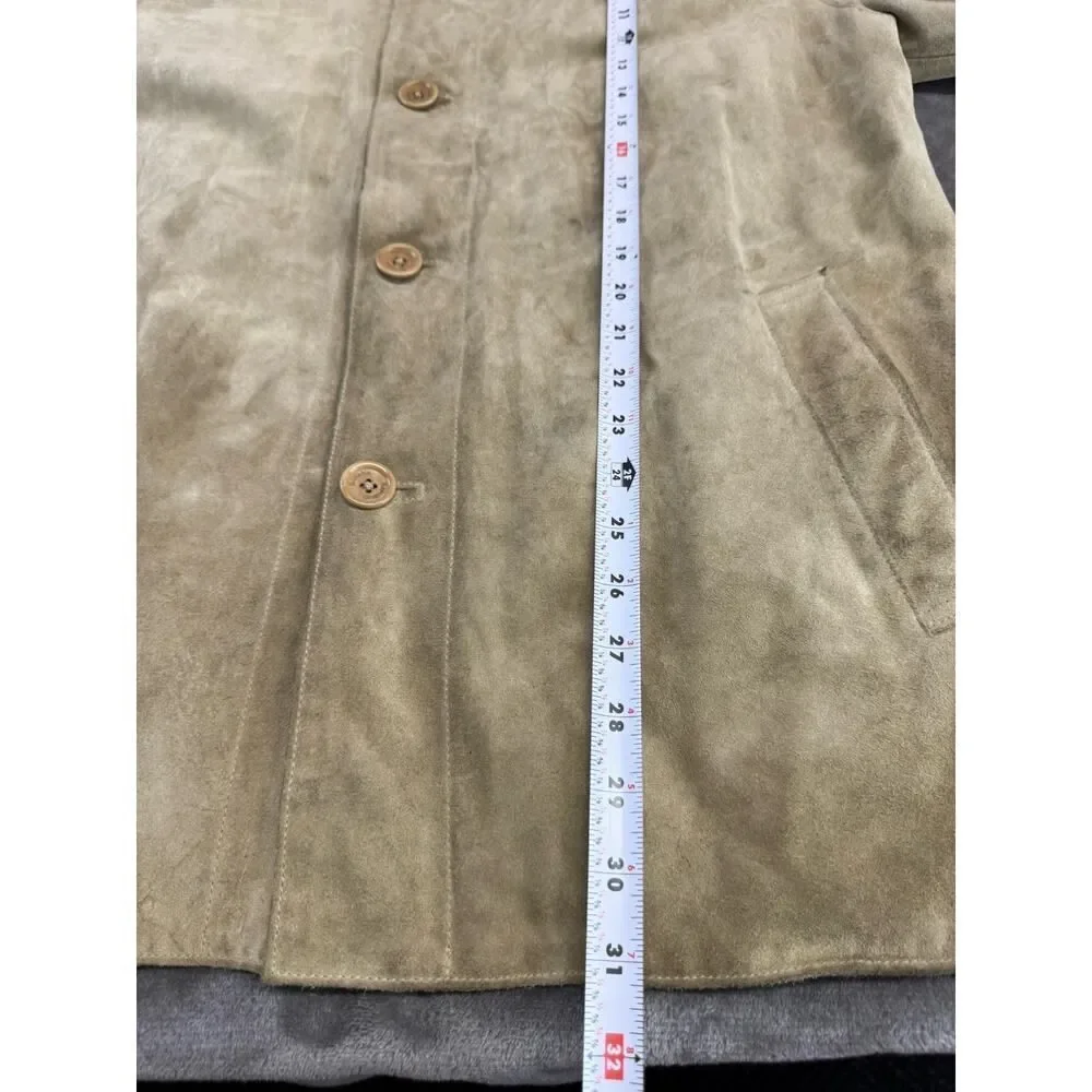 Banana Republic Men’s Suede Shirt Jacket Beige Olive Green Size L Button Up